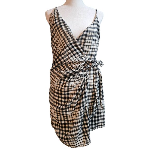 Free People Nodia Black & White Gingham Wrap Dress 2 Spring Summer Beach - Picture 2 of 15